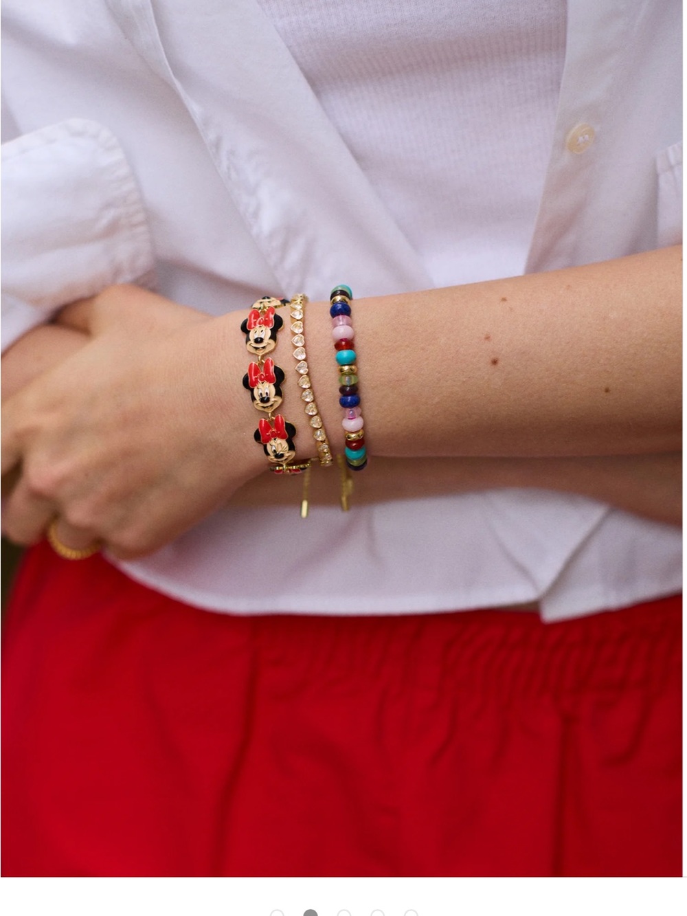 NWT BaubleBar Minnie Mouse Gold-Tone Adjustable Bracelet with Red Bows - Picture 3 of 12
